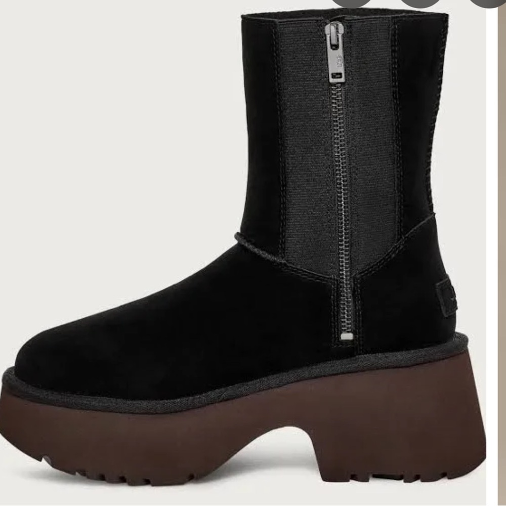 UGG Women's new heights Black Suede Heeled Boots - Picture 6 of 9